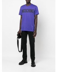 T-shirt à col rond imprimé violet Moschino