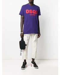 T-shirt à col rond imprimé violet DSQUARED2