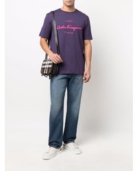 T-shirt à col rond imprimé violet Salvatore Ferragamo