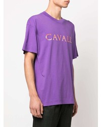 T-shirt à col rond imprimé violet Roberto Cavalli