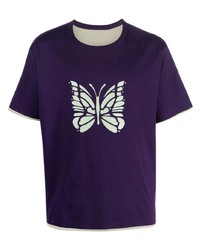 T-shirt à col rond imprimé violet Needles