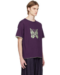 T-shirt à col rond imprimé violet Needles