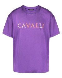 T-shirt à col rond imprimé violet Roberto Cavalli
