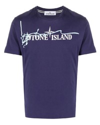 T-shirt à col rond imprimé violet Stone Island