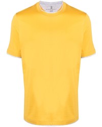 T-shirt à col rond jaune Brunello Cucinelli
