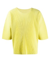 T-shirt à col rond jaune Homme Plissé Issey Miyake