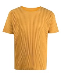 T-shirt à col rond jaune Homme Plissé Issey Miyake