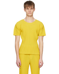 T-shirt à col rond jaune Homme Plissé Issey Miyake