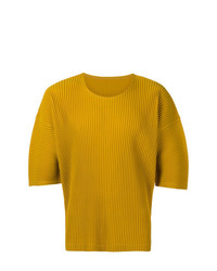 T-shirt à col rond jaune Homme Plissé Issey Miyake