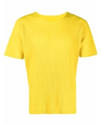 T-shirt à col rond jaune Issey Miyake
