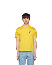 T-shirt à col rond jaune Prada