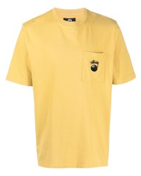 T-shirt à col rond jaune Stussy