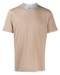 T-shirt à col rond marron clair Brunello Cucinelli
