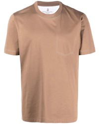 T-shirt à col rond marron clair Brunello Cucinelli