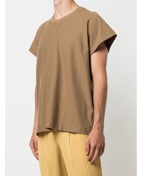 T-shirt à col rond marron clair Homme Plissé Issey Miyake