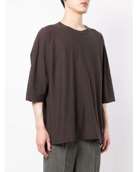 T-shirt à col rond marron foncé Homme Plissé Issey Miyake