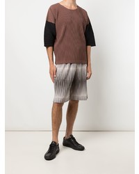 T-shirt à col rond marron Homme Plissé Issey Miyake