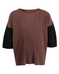 T-shirt à col rond marron Homme Plissé Issey Miyake