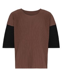 T-shirt à col rond marron Homme Plissé Issey Miyake