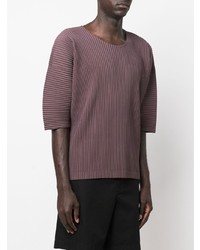 T-shirt à col rond marron Homme Plissé Issey Miyake