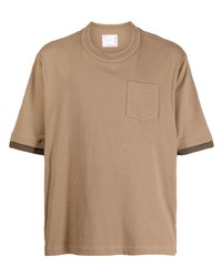 T-shirt à col rond marron Sacai