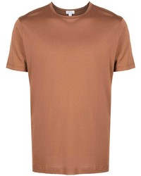T-shirt à col rond marron Sunspel