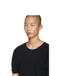 T-shirt à col rond noir Homme Plissé Issey Miyake