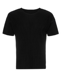 T-shirt à col rond noir Homme Plissé Issey Miyake