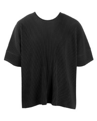 T-shirt à col rond noir Homme Plissé Issey Miyake