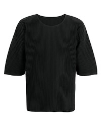 T-shirt à col rond noir Homme Plissé Issey Miyake