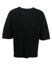 T-shirt à col rond noir Homme Plissé Issey Miyake