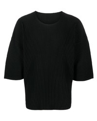 T-shirt à col rond noir Homme Plissé Issey Miyake