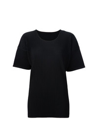 T-shirt à col rond noir Homme Plissé Issey Miyake