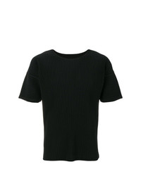 T-shirt à col rond noir Homme Plissé Issey Miyake