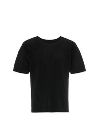 T-shirt à col rond noir Homme Plissé Issey Miyake