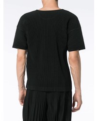 T-shirt à col rond noir Homme Plissé Issey Miyake