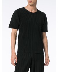 T-shirt à col rond noir Homme Plissé Issey Miyake