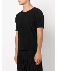 T-shirt à col rond noir Homme Plissé Issey Miyake