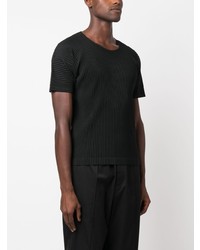 T-shirt à col rond noir Homme Plissé Issey Miyake