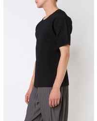 T-shirt à col rond noir Homme Plissé Issey Miyake