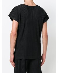 T-shirt à col rond noir Homme Plissé Issey Miyake