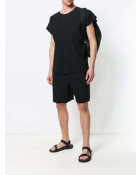 T-shirt à col rond noir Homme Plissé Issey Miyake