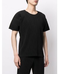 T-shirt à col rond noir Homme Plissé Issey Miyake