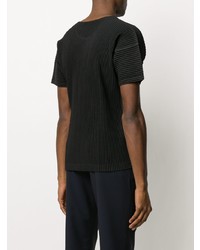 T-shirt à col rond noir Homme Plissé Issey Miyake