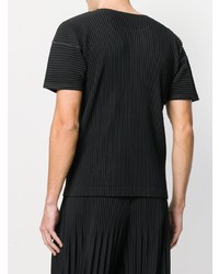 T-shirt à col rond noir Homme Plissé Issey Miyake