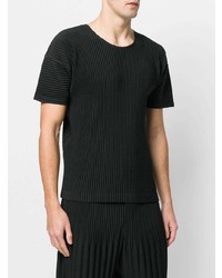 T-shirt à col rond noir Homme Plissé Issey Miyake