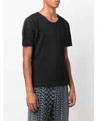 T-shirt à col rond noir Homme Plissé Issey Miyake