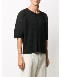 T-shirt à col rond noir Homme Plissé Issey Miyake