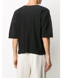 T-shirt à col rond noir Homme Plissé Issey Miyake