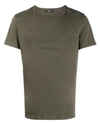 T-shirt à col rond olive Balmain